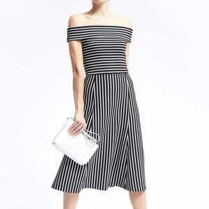 Banana Republic Off Shoulder Striped Midi Dress